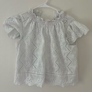 White Eyelet Lace Blouse with Puff Sleeves